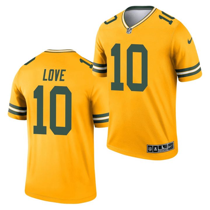 Men Green Bay Packers #10 Jordan Love Nike Yellow Inverted Legend NFL Jersey